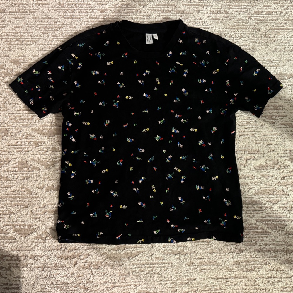 & Other Stories Black Embroidered Floral Tee Size 2